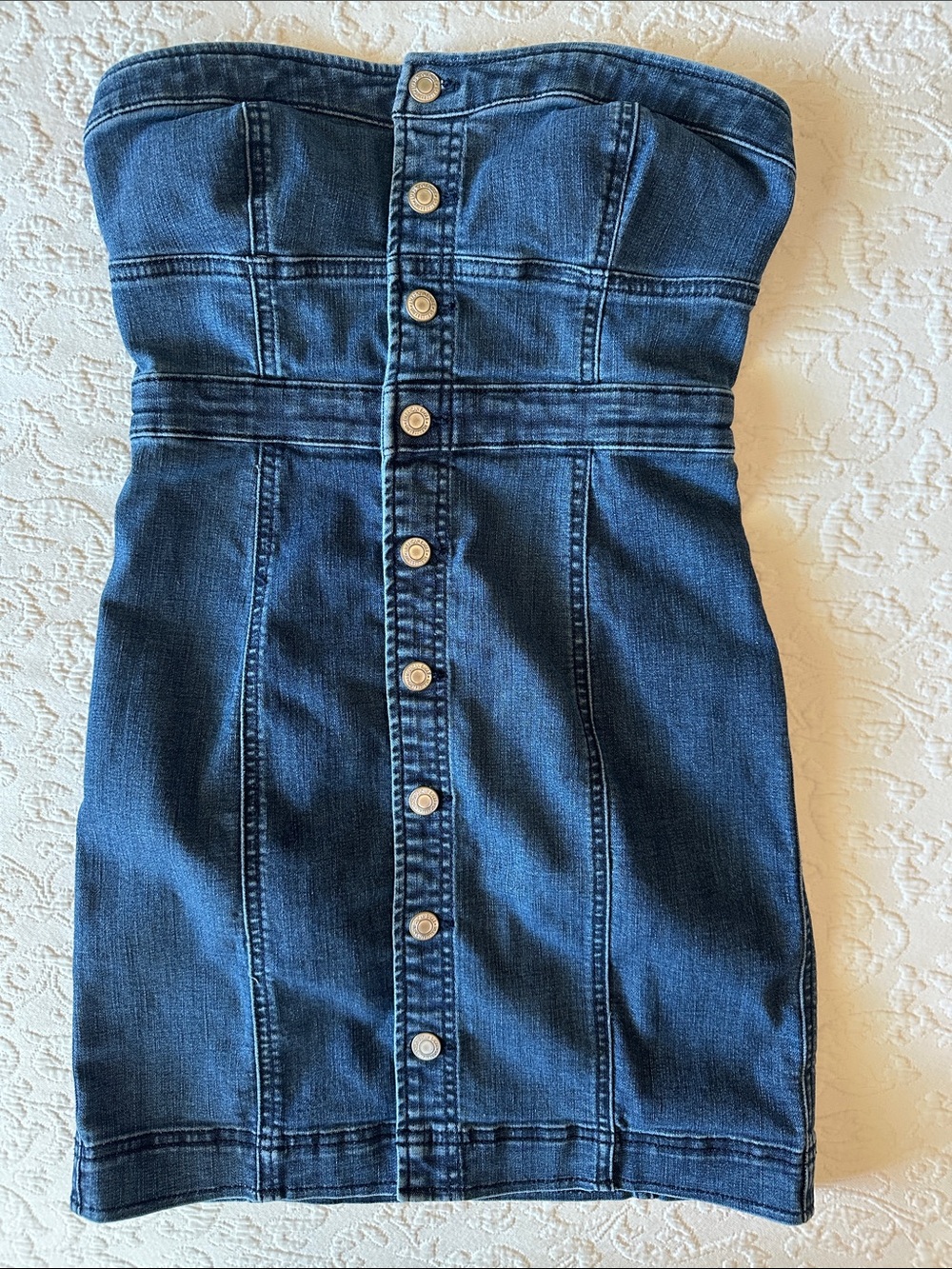 American Eagle Stretch denim button down strapless dress, size 2